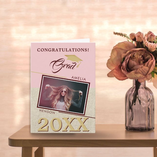 Tarjeta Graduación Rústica Moderna De Foto De Grado Rosa (Subido por el creador)