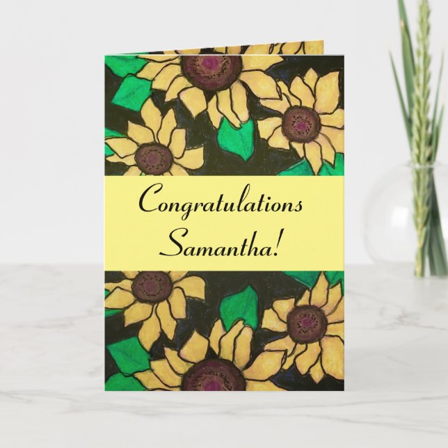 Tarjeta Graduación Sunny Sunflower Felicitaciones Amarillo (Anverso)