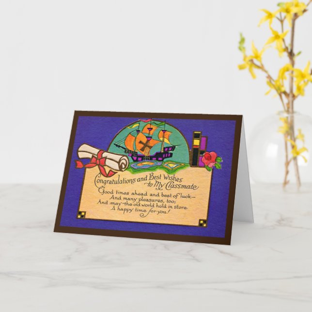 Tarjeta Graduación Vintage de Clase (flor amarilla)