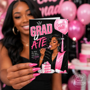 Tarjeta Graduada Clase de 2026 Mujer Negra Rosa