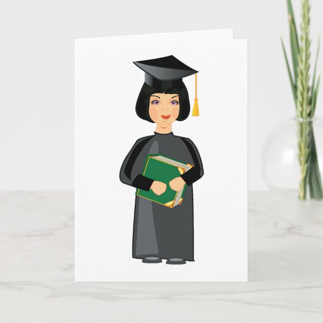 Tarjeta Graduada con Gorra y Toga Negras (Anverso)