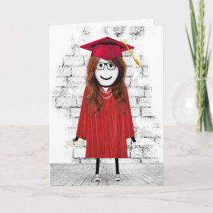 Tarjeta Graduada de niña palo con cabello y diploma