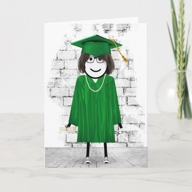 Tarjeta Graduada de palo con cabello y diploma  (Anverso)