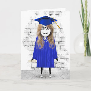Tarjeta Graduada de palo con cabello y diploma