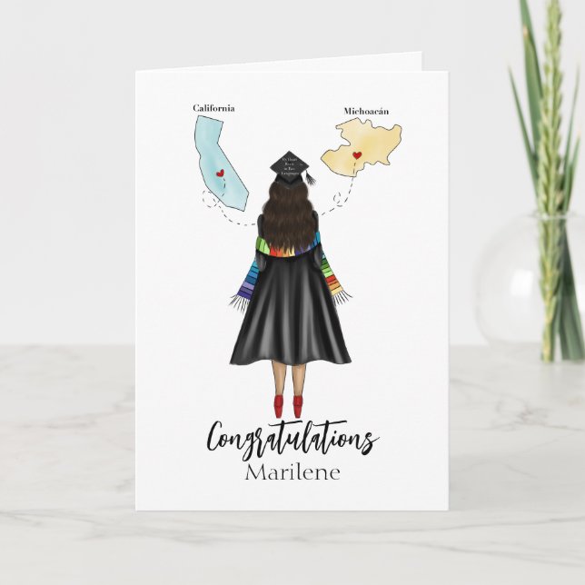 Tarjeta Graduada Latina con dos estados Felicitaciones (Anverso)