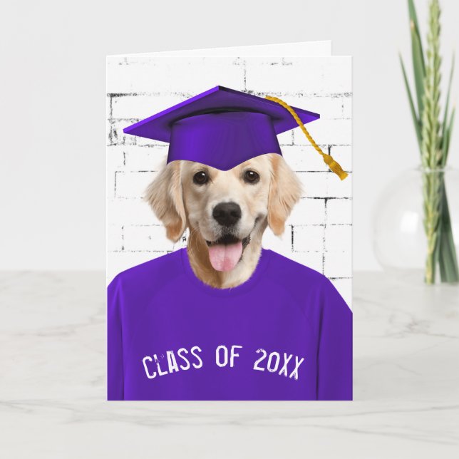 Tarjeta Graduado camiseta morada de Golden Retriever (Anverso)