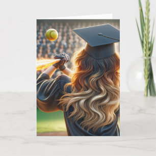 Tarjeta Graduado chica De Softball Con Fiery Bat