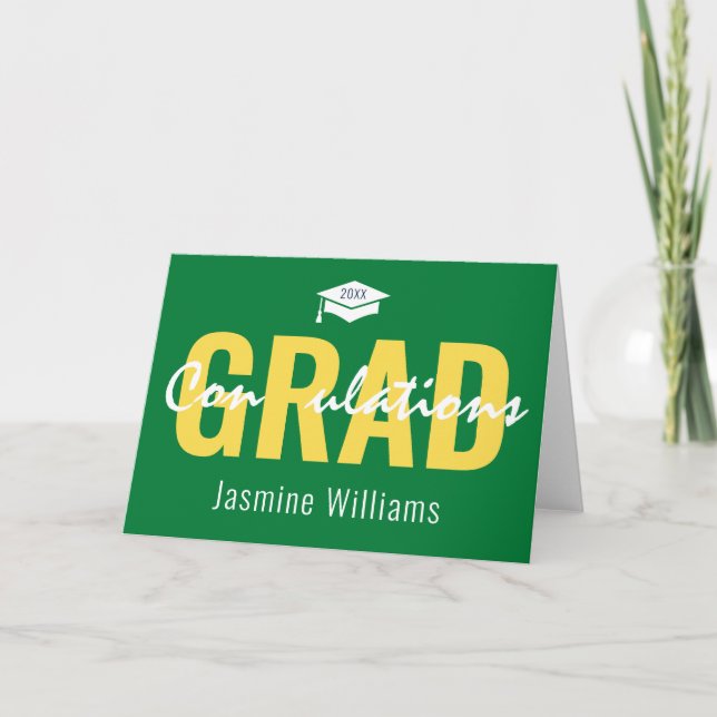 Tarjeta Graduado de Felicitaciones Blancas Amarillas Verde (Anverso)