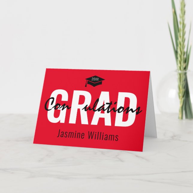 Tarjeta Graduado de felicitaciones blancas rojas (Anverso)