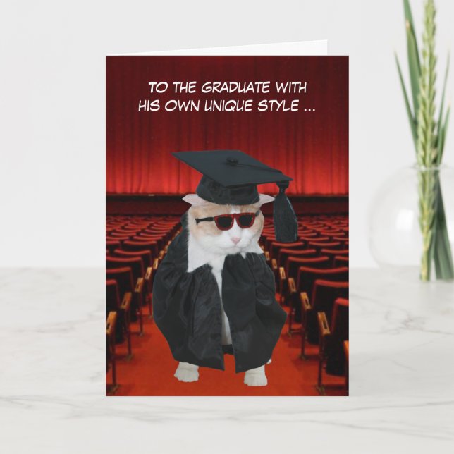 Tarjeta Graduado de gato gracioso de personalizable (Anverso)