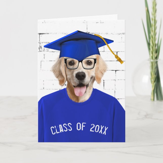 Tarjeta Graduado de Golden Retriever con gorra azul (Anverso)