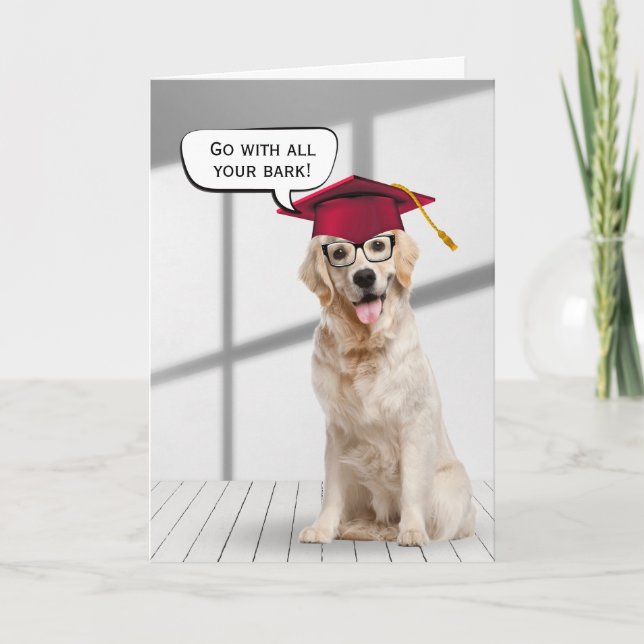 Tarjeta Graduado De Golden Retriever Con Tapa Roja (Anverso)