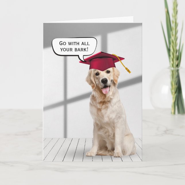 Tarjeta Graduado De Golden Retriever Con Tapa Roja (Anverso)