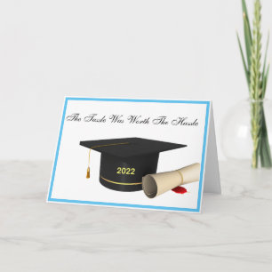 Tarjeta Graduado de la clase 2022 Cap y Tassel Blue Border