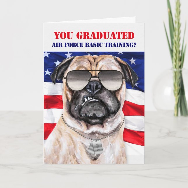 Tarjeta Graduado de Perro Pug Funny Entrenamiento Básico d (Anverso)