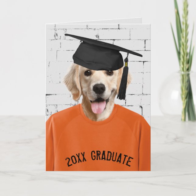 Tarjeta graduado de recuperación dorada con gorro (Anverso)