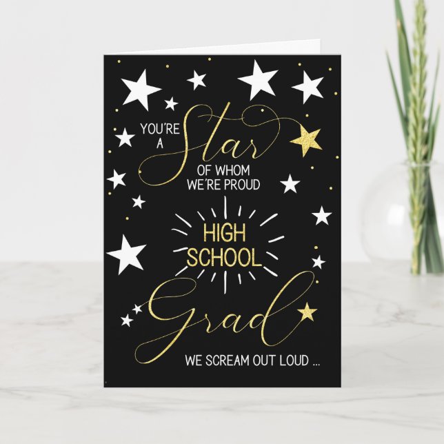 Tarjeta Graduado de secundaria tipografía de Black Gold St (Anverso)
