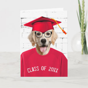 Tarjeta Graduado Golden Retriever con tapa roja