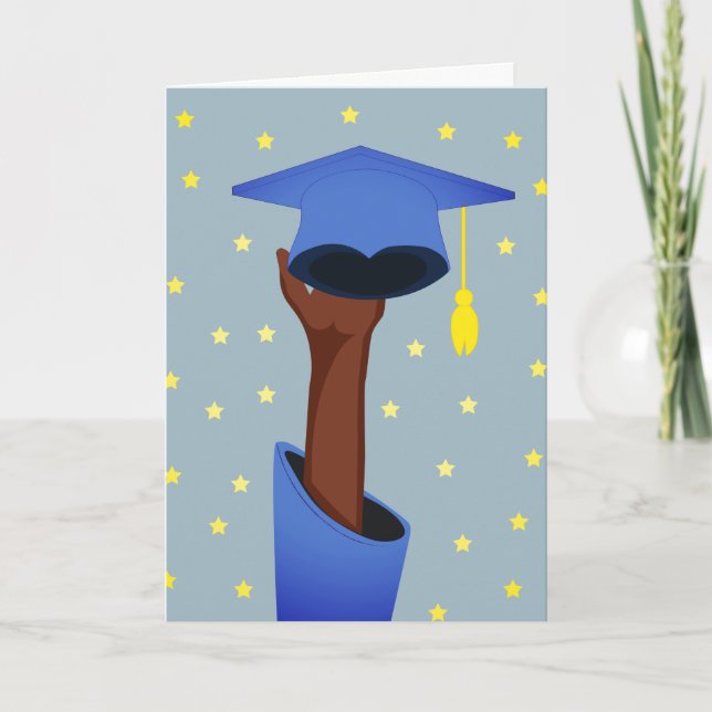 Tarjeta Graduado Gorra De Graduación Con Estrellas Azules (Anverso)