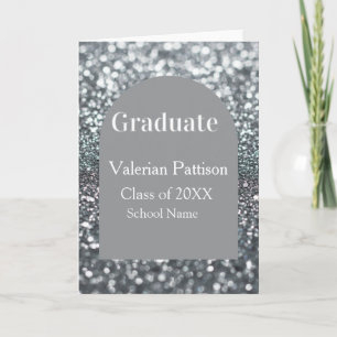 Tarjeta Graduado gris plateado brillo forma de arco nombre