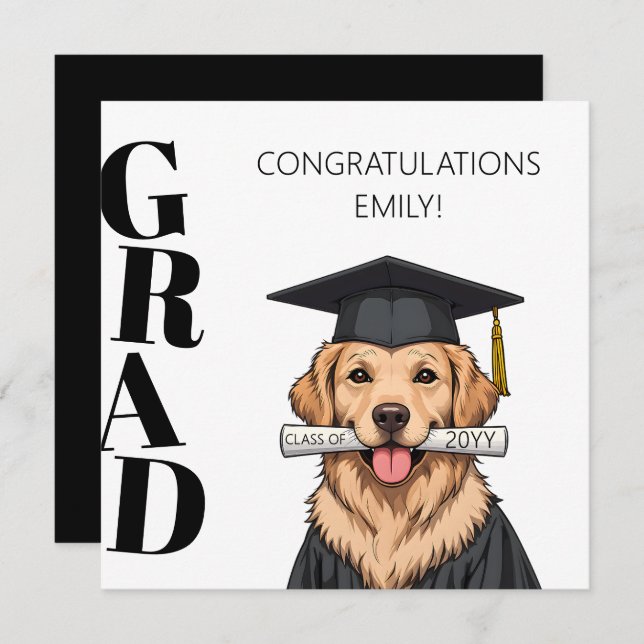 Tarjeta Graduado personalizado Cute Perro de Recuperación  (Anverso / Reverso)
