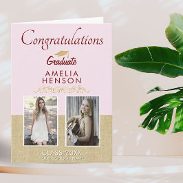 Tarjeta Graduado Rustic Gold Pink 2022 2 Foto Graduación