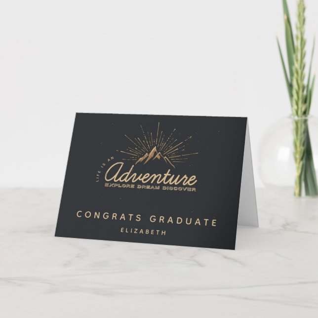 Tarjeta Graduado rústico de Congrats de la aventura de la (Anverso)