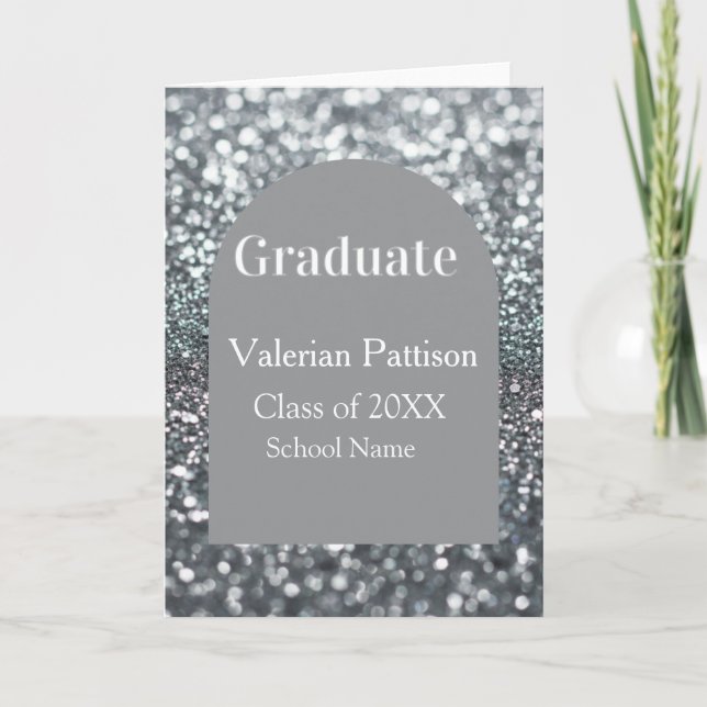 Tarjeta Graduate silver gray glitter arch shape name year (Anverso)