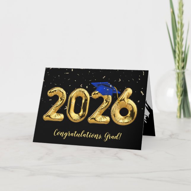 Tarjeta Graduation 2026 With Blue Cap and Confetti (Anverso)