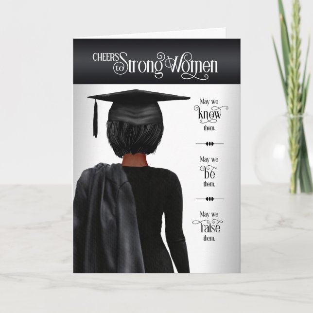 Tarjeta Graduation Black Cap and Gown Dark Hair (Anverso)