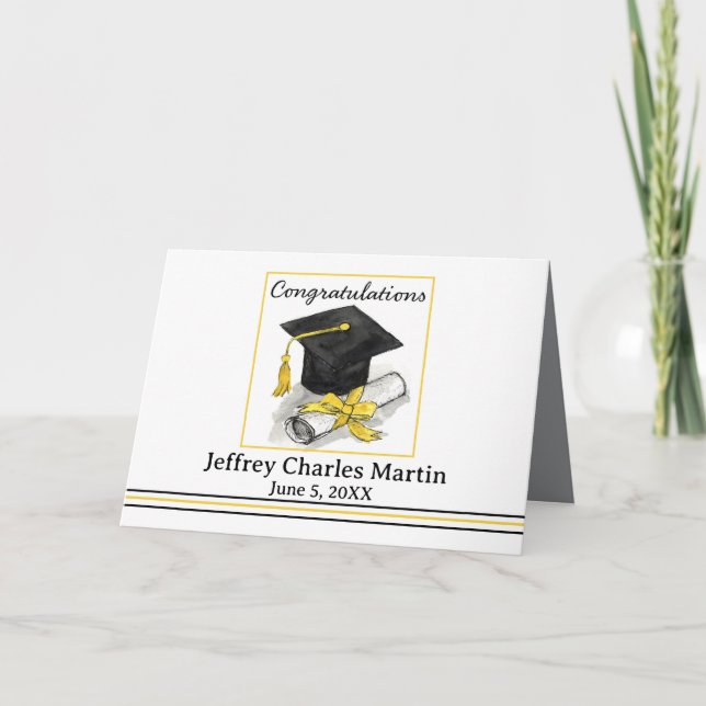 Tarjeta Graduation Congratulations Black Cap Custom Name (Anverso)