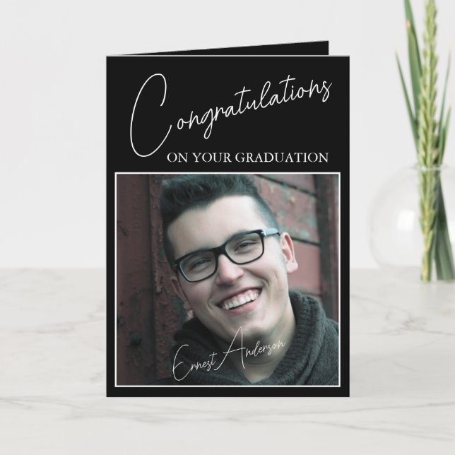 Tarjeta Graduation Congratulations Photo Black White (Anverso)