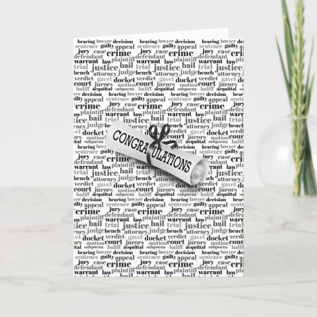 Tarjeta Graduation Judicial Text Word Cloud on White (Anverso)