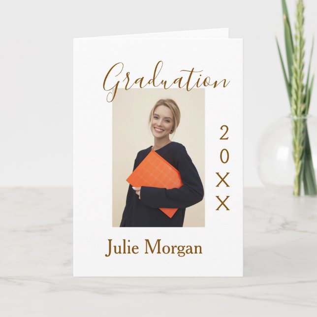 Tarjeta Graduation photo brown golden year 20XX namesimple (Anverso)