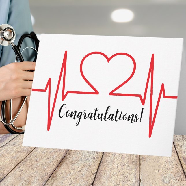 Tarjeta Gradutación de la Escuela de Medicina de Enfermerí (Red Heart Beat EKG Line Card)