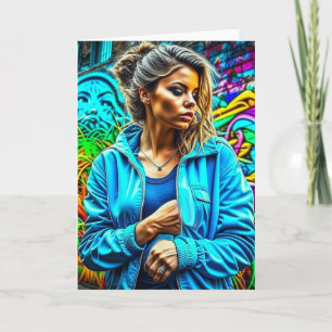 Tarjeta Graffiti bonito Chica de arte urbano