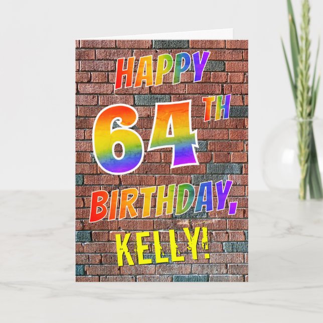Tarjeta Graffiti Inspired Rainbow Look HAPPY 64TH BIRTHDAY (Anverso)