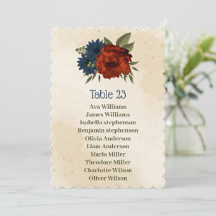 tarjeta gráfica de asiento con flores de la marina
