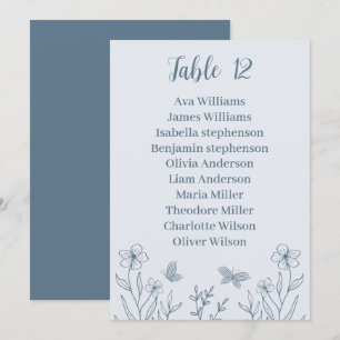 Tarjeta gráfica de asiento floral azul polvoriento