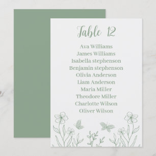 Tarjeta gráfica de asiento floral simple en verde 