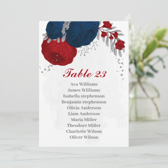 tarjeta gráfica de asiento plateado con flores roj (Anverso de pie)