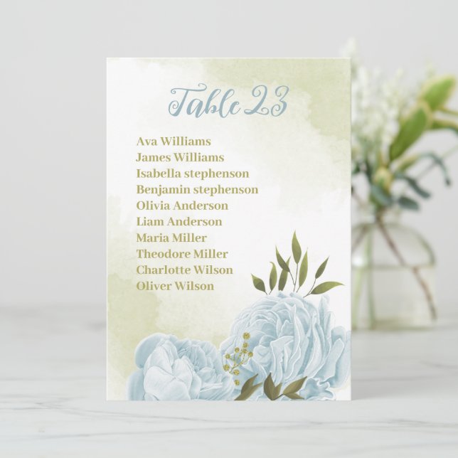 tarjeta gráfica de asientos con flores azules de b (Anverso de pie)