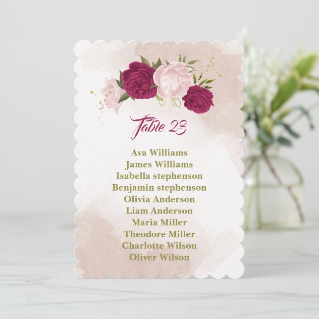tarjeta gráfica de asientos con flores rosa magent (Anverso de pie)