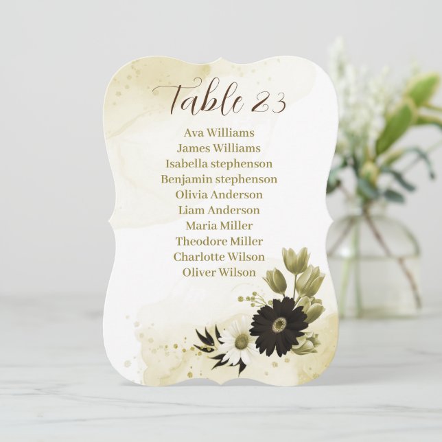 Tarjeta gráfica de boda de marfil marrón dorado fl (Anverso de pie)