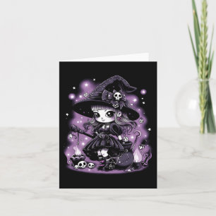 Tarjeta Gráfica de bruja de Halloween con encantos místico