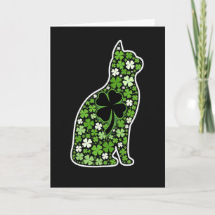 Tarjeta gráfica de gato afortunado con trébol