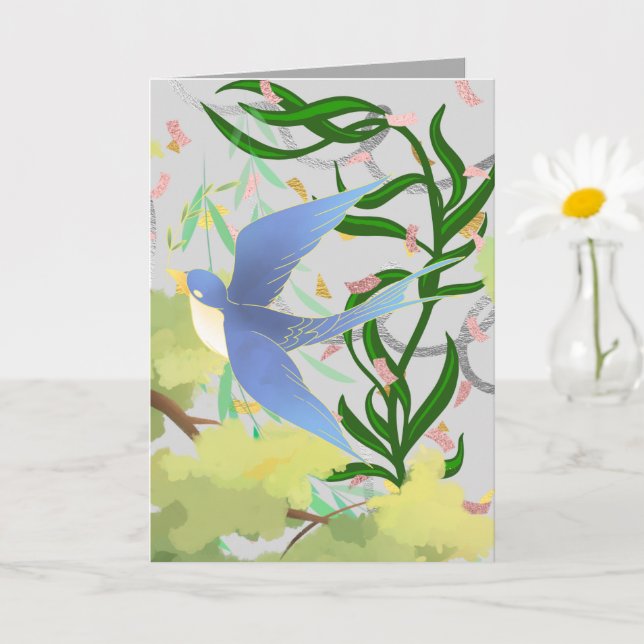Tarjeta Gráfica de Pájaro de Jardín de Primavera (Planta pequeña)