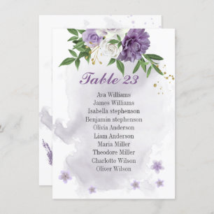 tarjeta gráfica de salón con flores moradas verde