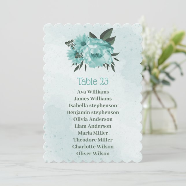 tarjeta gráfica de salón verde de flores azules (Anverso de pie)