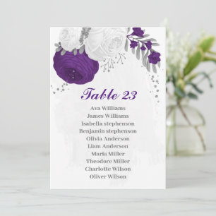 tarjeta gráfica plateada de flores moradas y blanc